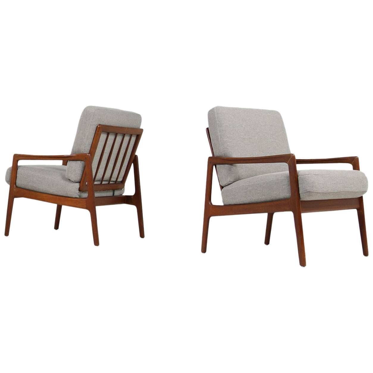 Pair of 1960s Danish Modern Teak Vintage Easy Chairs Mid-Century Modern