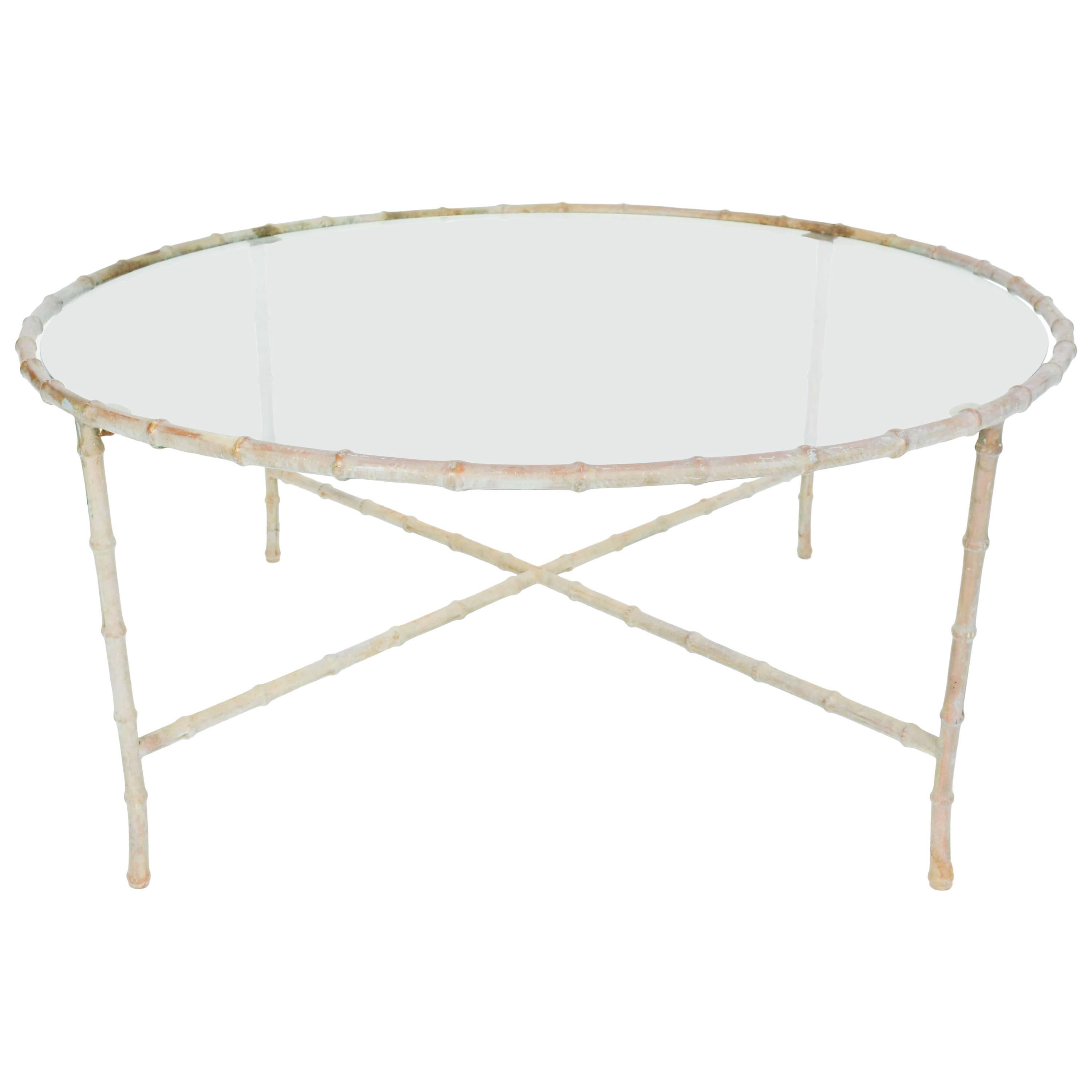 Maison Bagues Solid Patinated Bronze Coffee Table with Bamboo Sculpted Motif