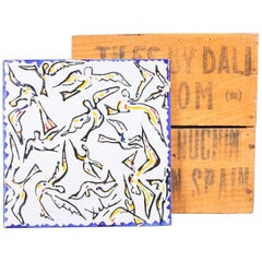 1960s Salvador Dali Limited Edition Palomas Porcelain Tile Original Wooden Box