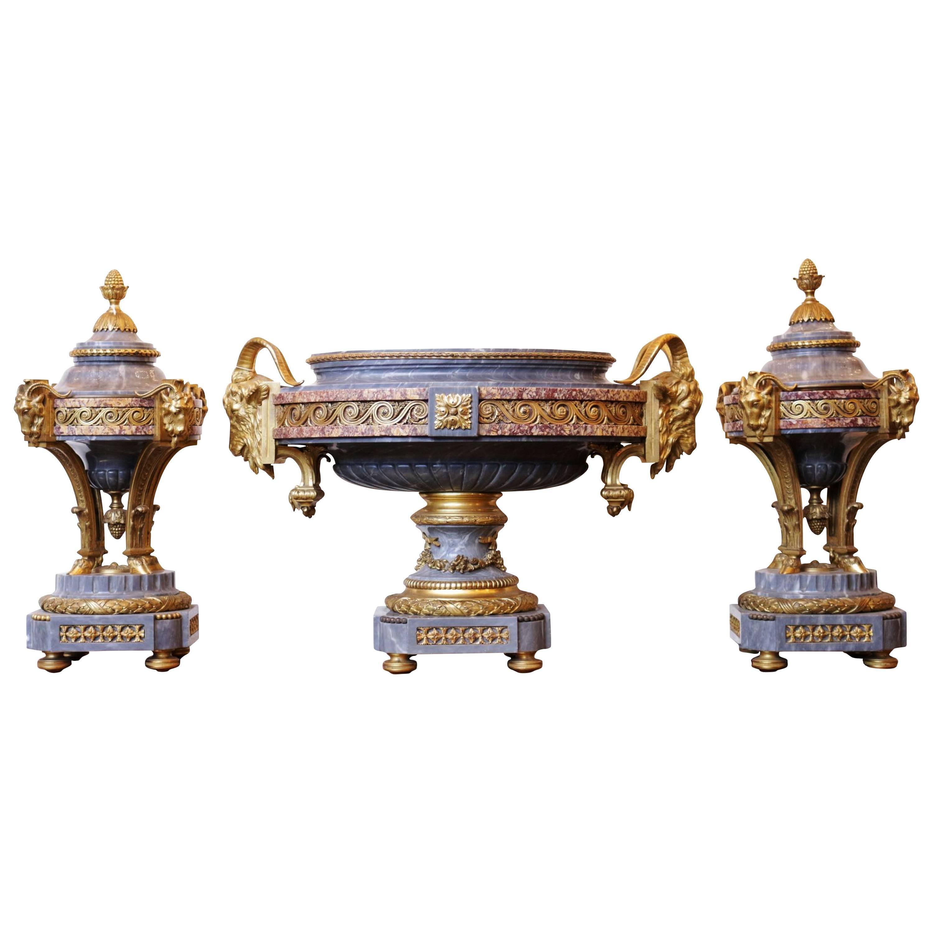 Fabulous 19th Century Fireplace Garniture, Turquin Marble by Lancelot, France For Sale