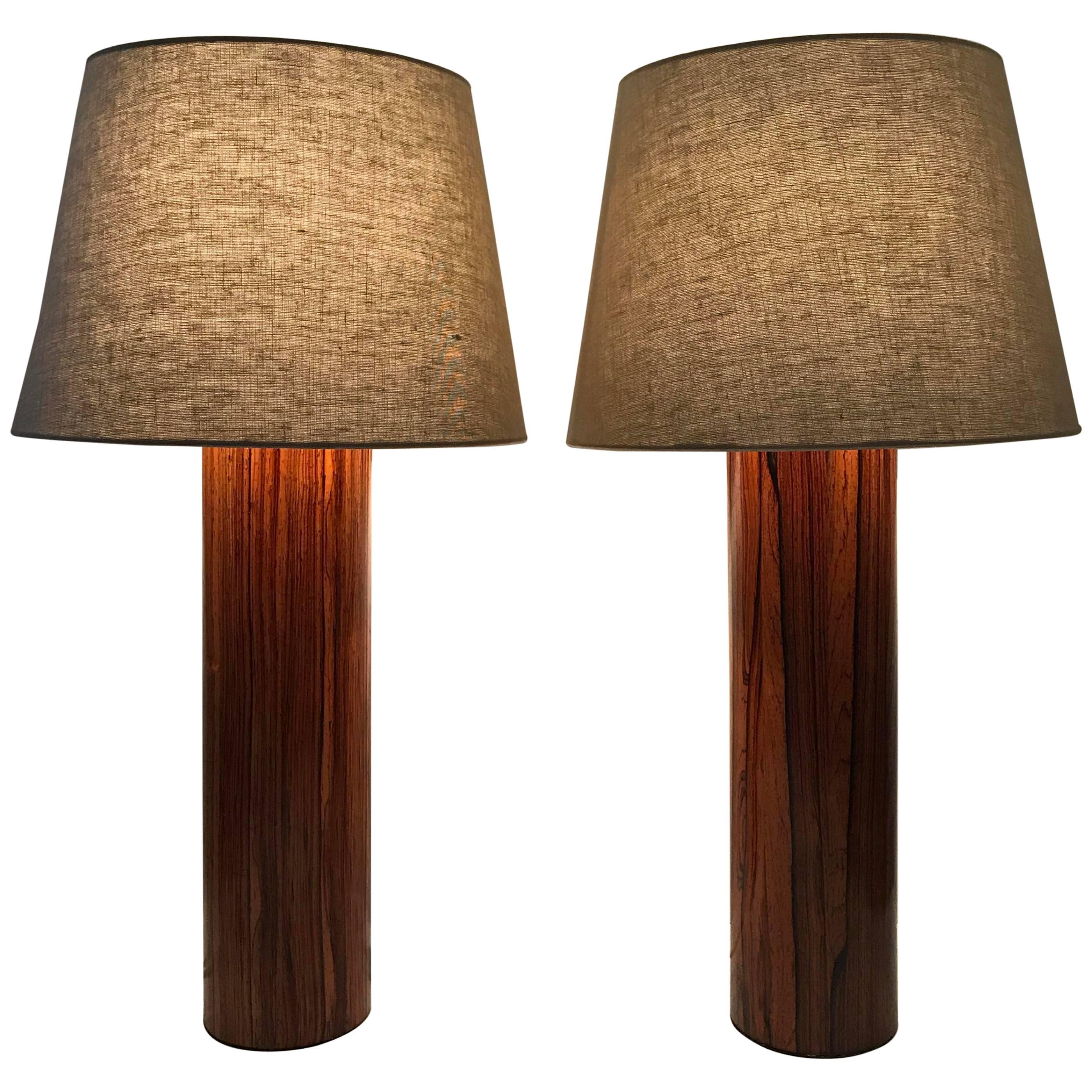 Large Pair of Swedish Luxus Rosewood Table Lamps by Uno & Östen Kristiansson For Sale