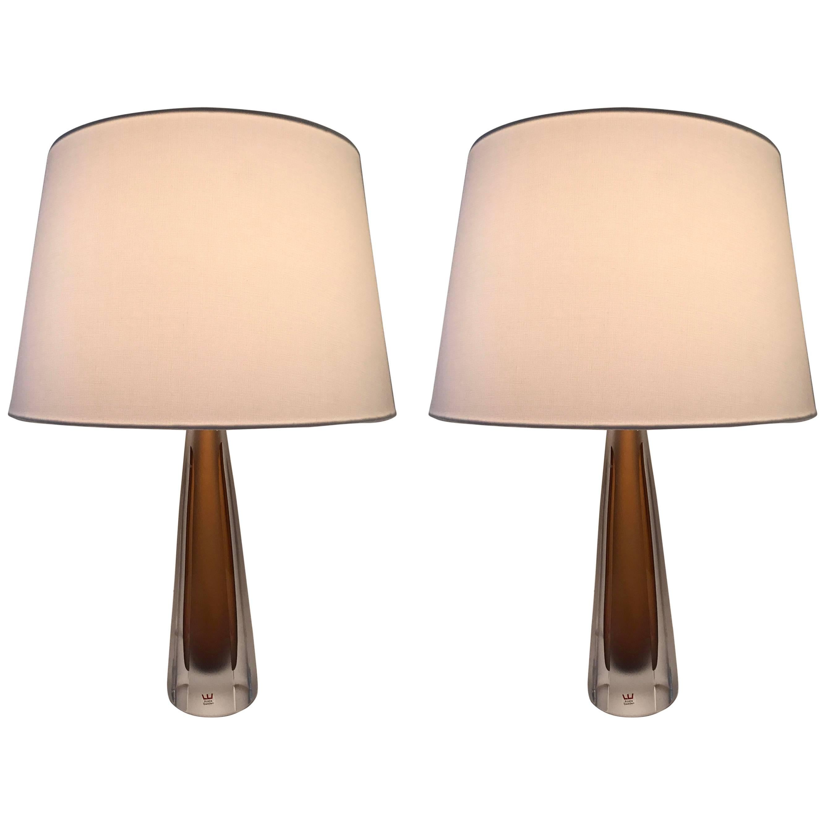 Pair of 1960 Swedish Kosta Art Glass Table Lamps For Sale