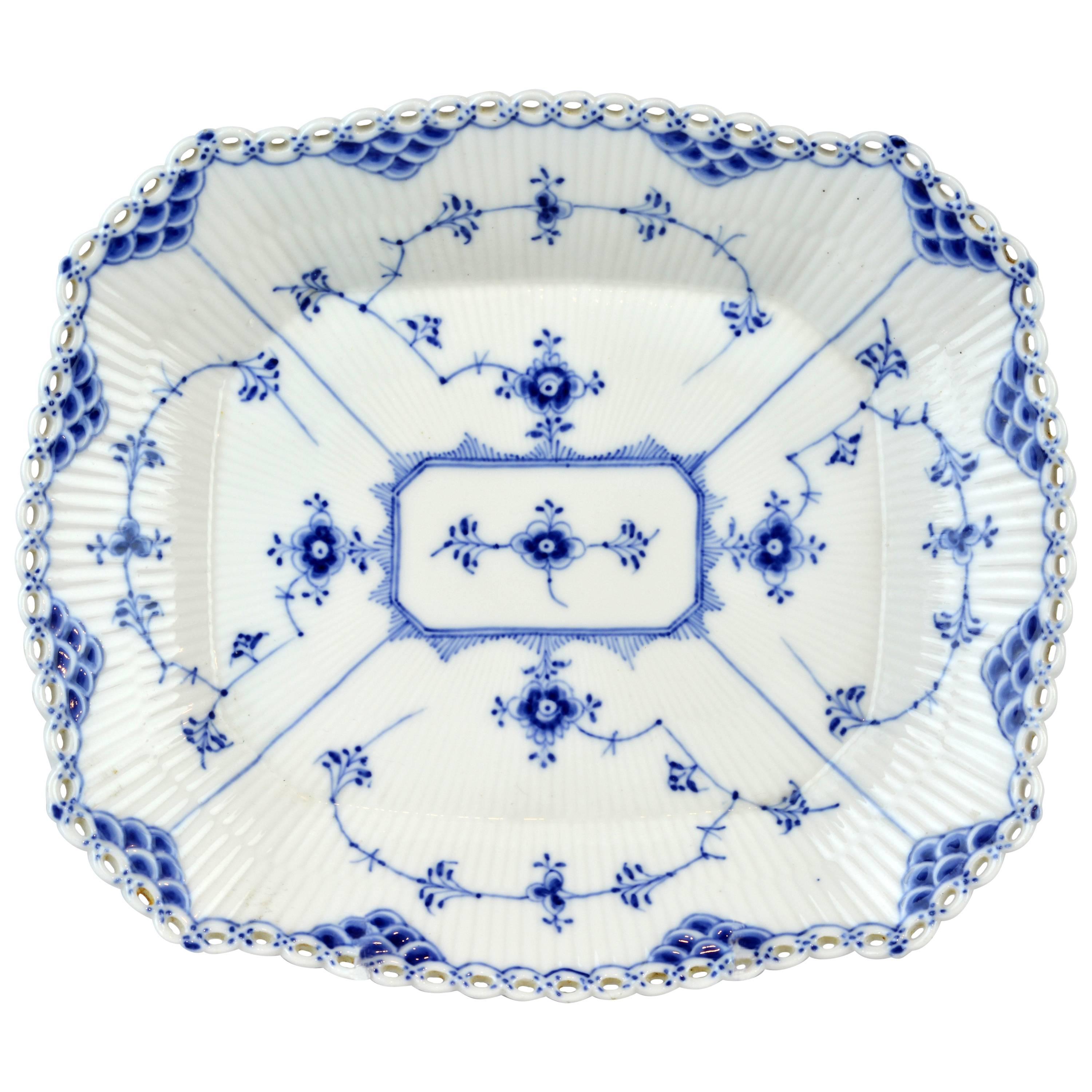 Royal Copenhagen Blue Fluted Full Lace Cake Plate, Factory First #1143