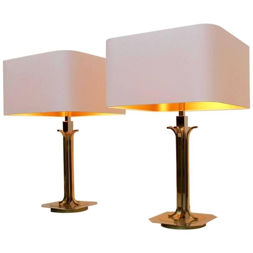 Amazing Pair of Belgian Brass Chrome Mid-Century Modern Table Lamps