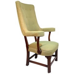 Tall Curved Back Upholstered Mahogany Arm Chair