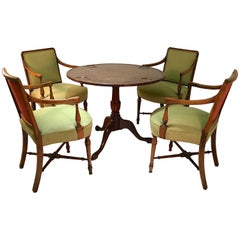 Sheraton Style Game Table and Four Armchairs