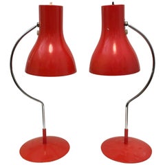 Red Midcentury Table Lamp by Josef Hurka for Napako