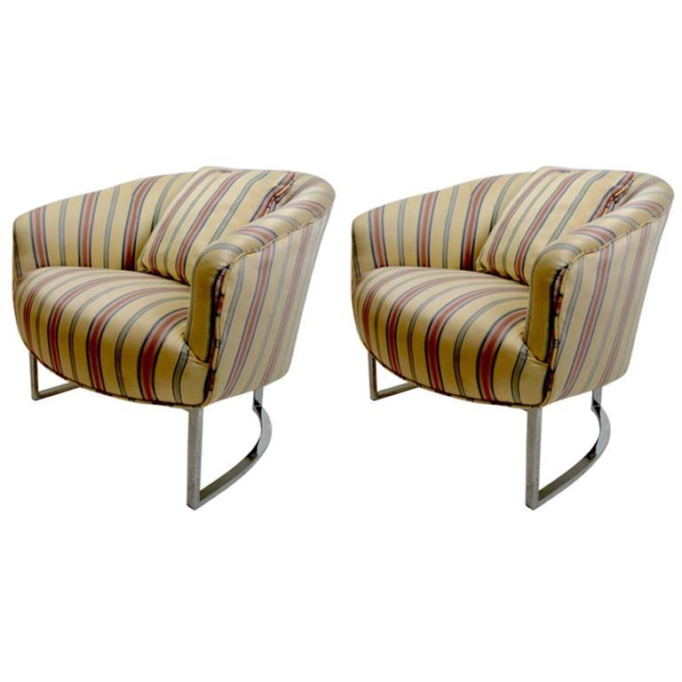 Pair of Milo Baughman Lounge Chairs with Chrome Legs