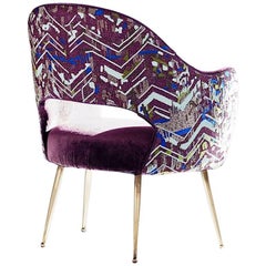 Retro Hand Crafted Midcentury chair aubergine velvet Textile embroidered 