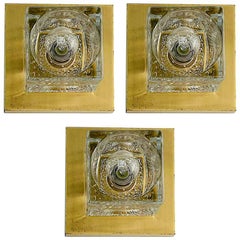 Vintage Brass and Glass Set of Three Sconces by Peill & Putzler