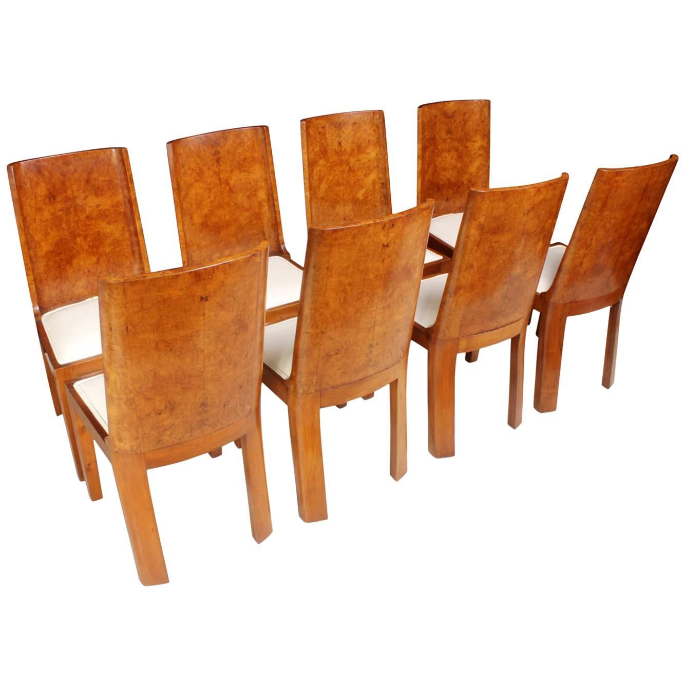 Art Deco Dining Chairs in Walnut Set of Eight