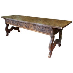 Antique Carved Walnut Table, Leon, Spain, 18th Century