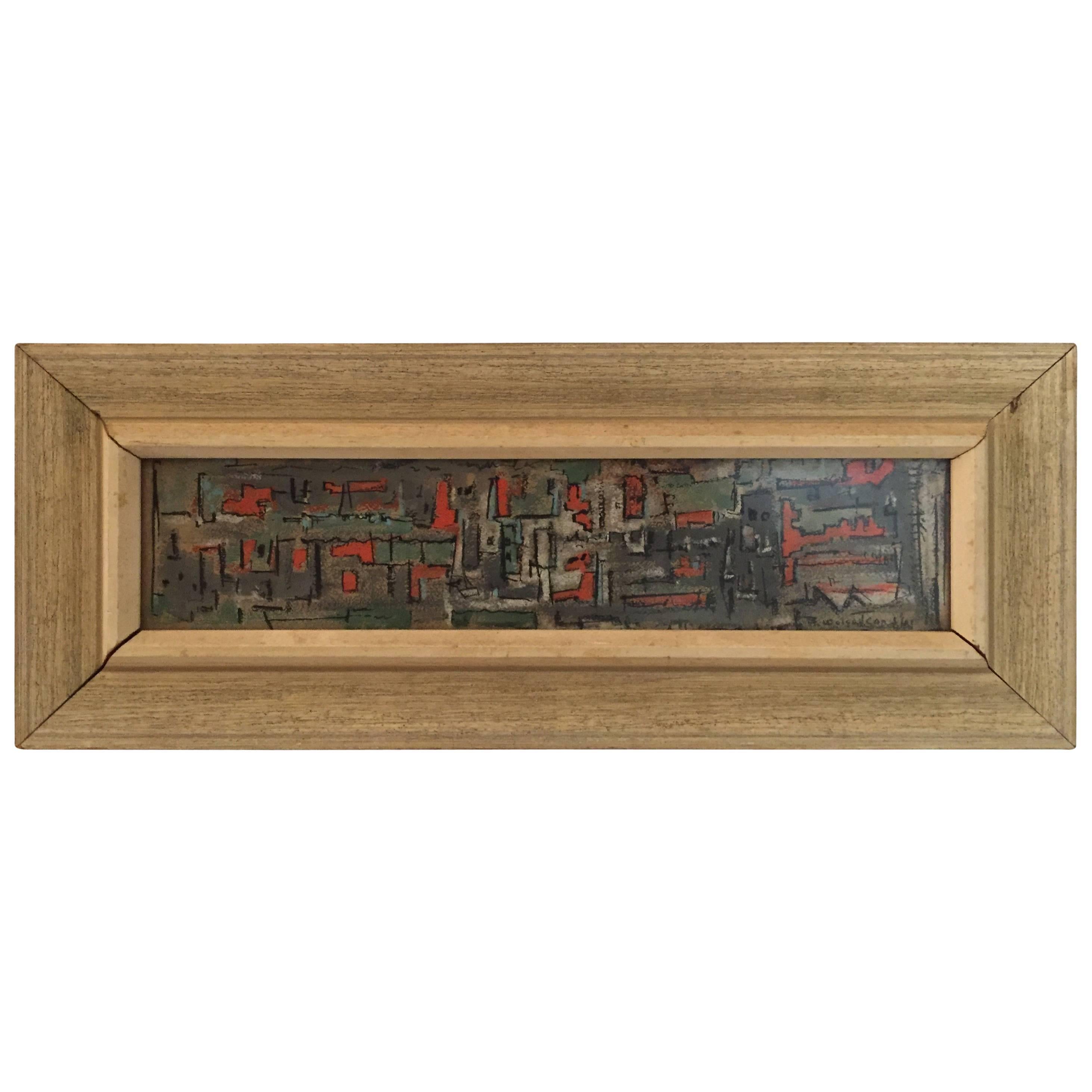 Bud Wolcott Cary 1961 Pittura panoramica del paesaggio urbano