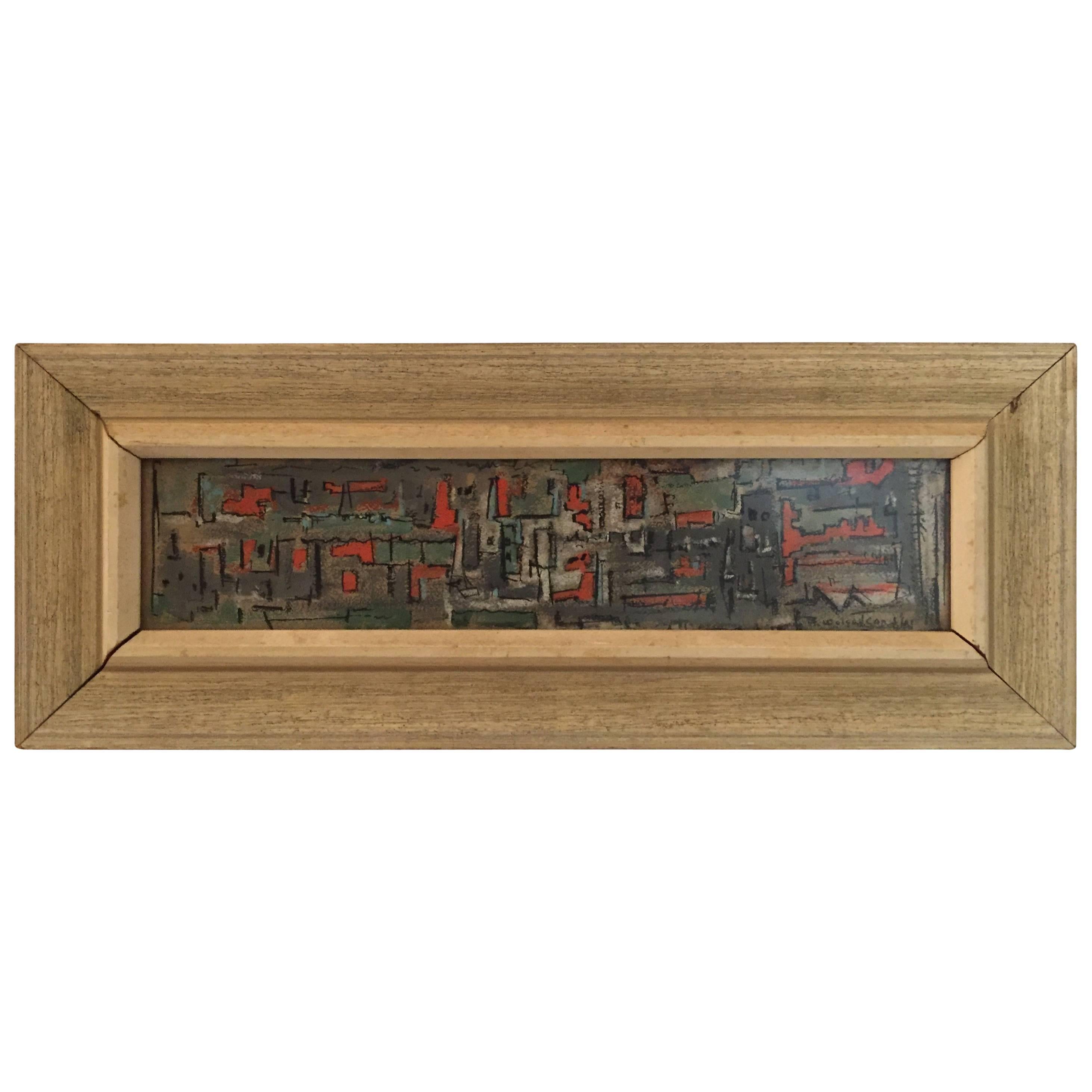 Bud Wolcott Cary 1961 Panoramic Cityscape Gemälde, Knospen im Angebot