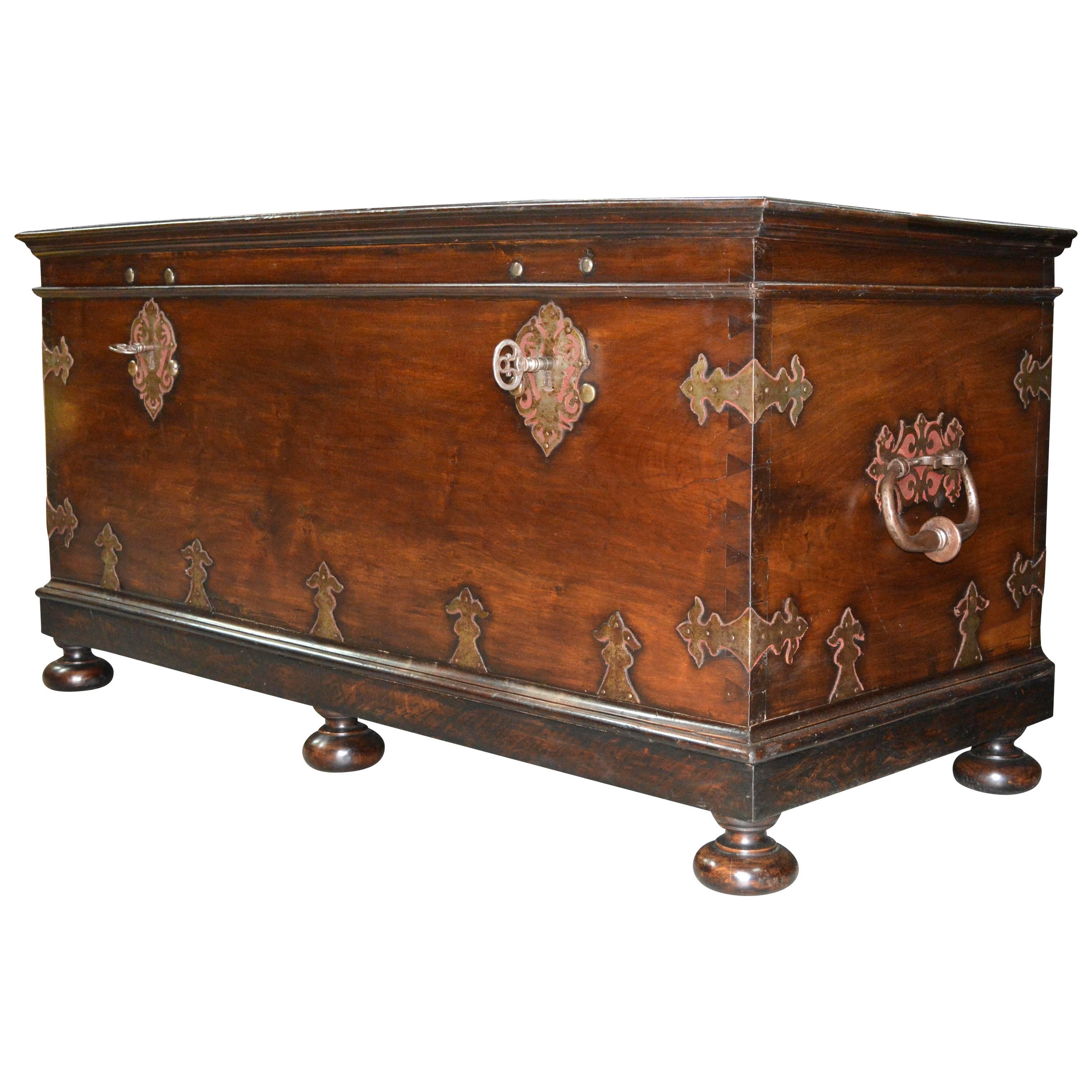 Walnut and Metal Chest with Two Locks, 17th Century