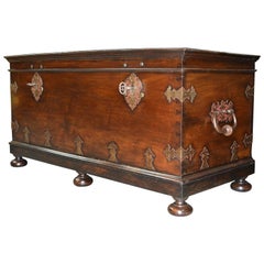 Antique Walnut and Metal Chest with Two Locks, 17th Century