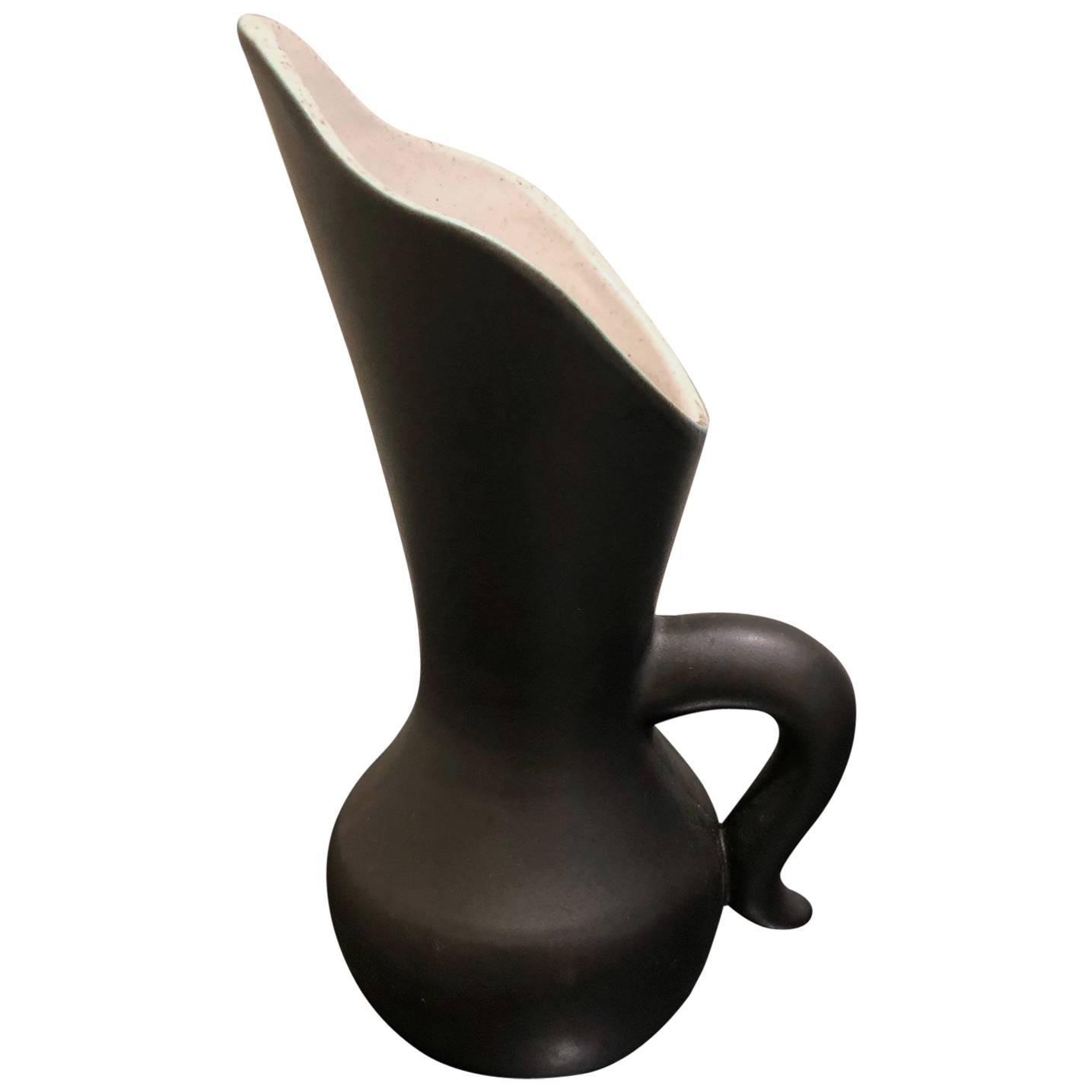 Ceramic Black and White Pitcher by Pol Chambost, 1950s