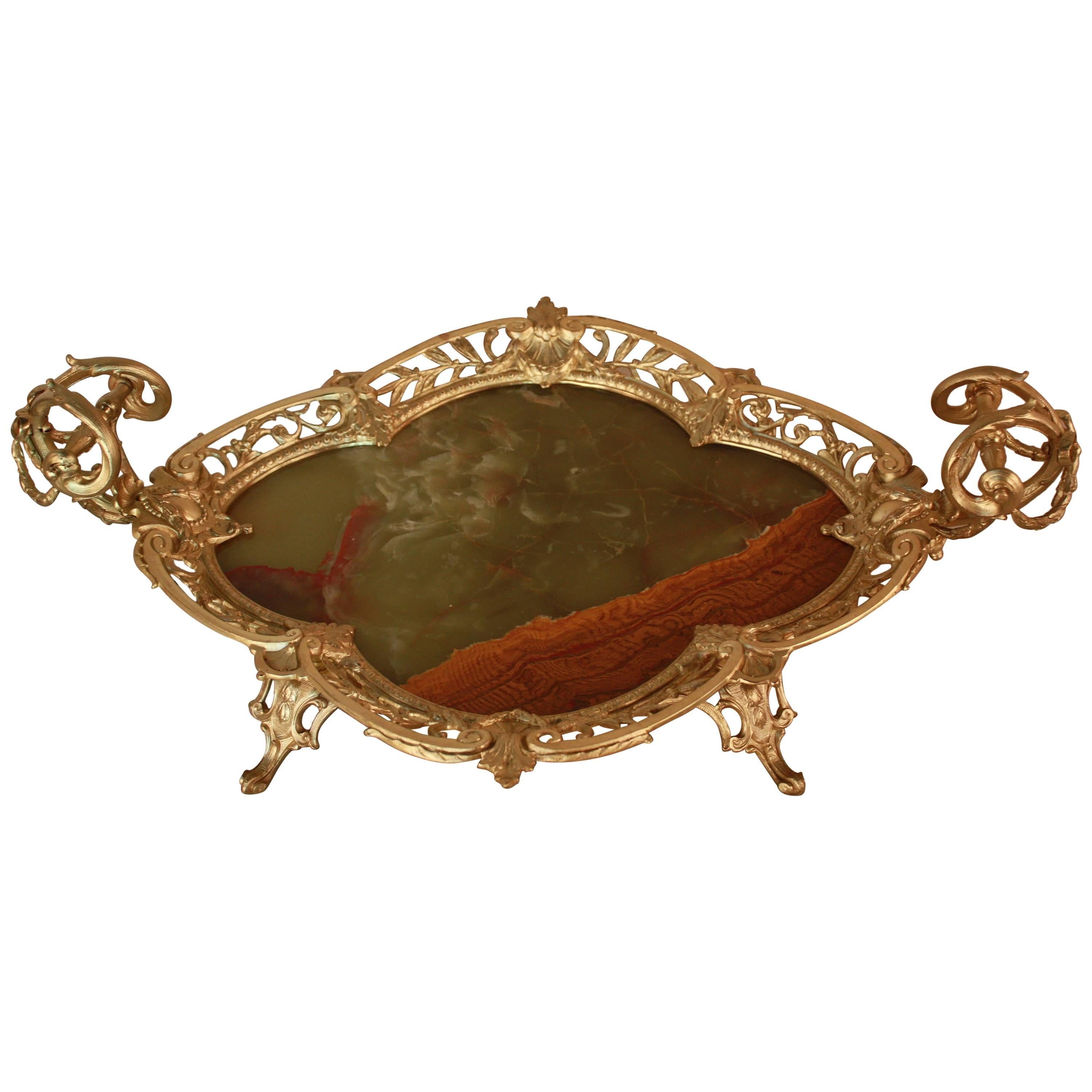 French Bronze and Onyx Tray Centerpiece