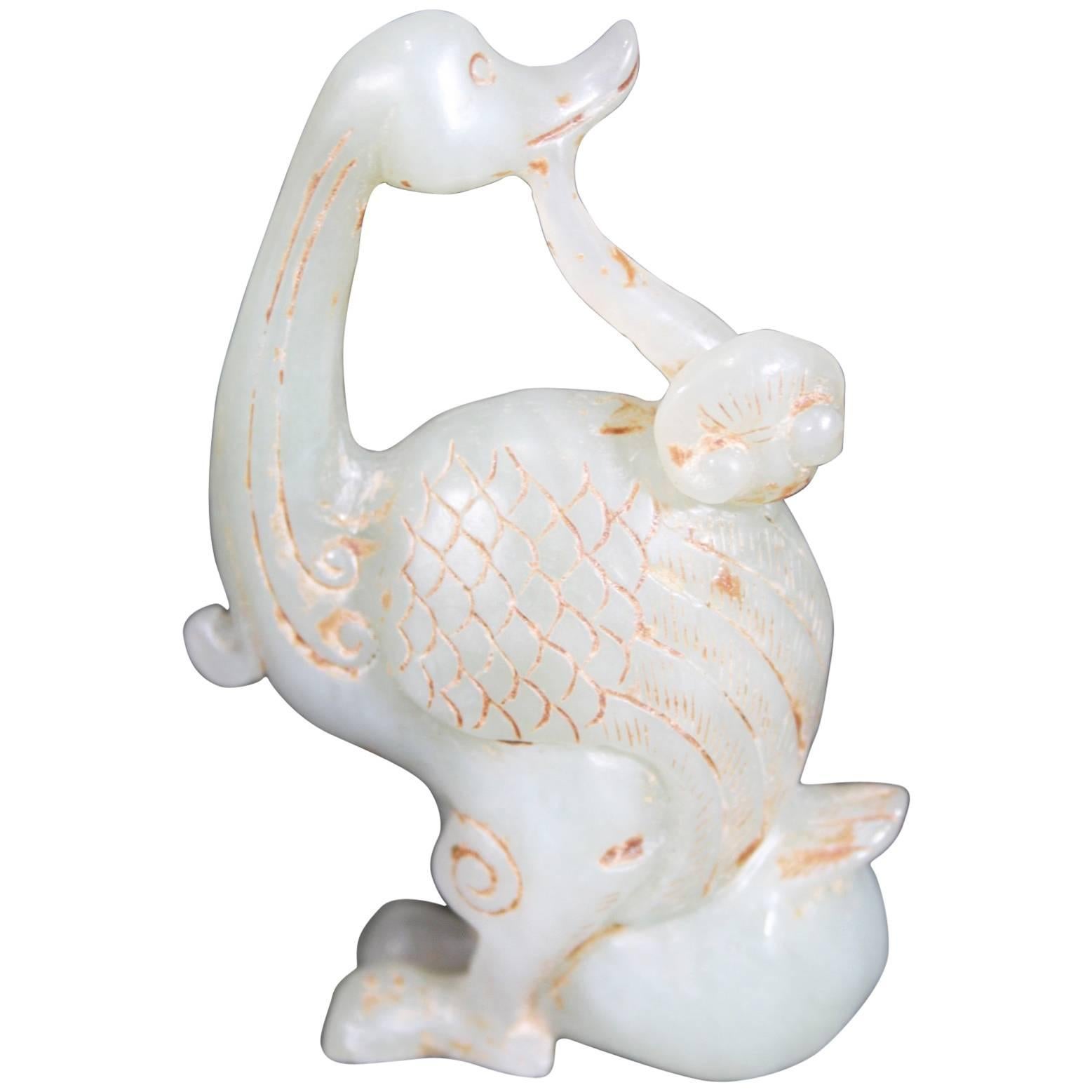 Chinese Mid-20th Century Jade Nephrite Goose Carving Figure For Sale