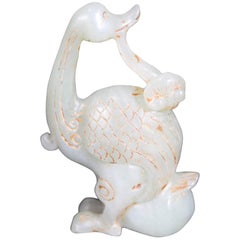 Chinese Mid-20th Century Jade Nephrite Goose Carving Figure