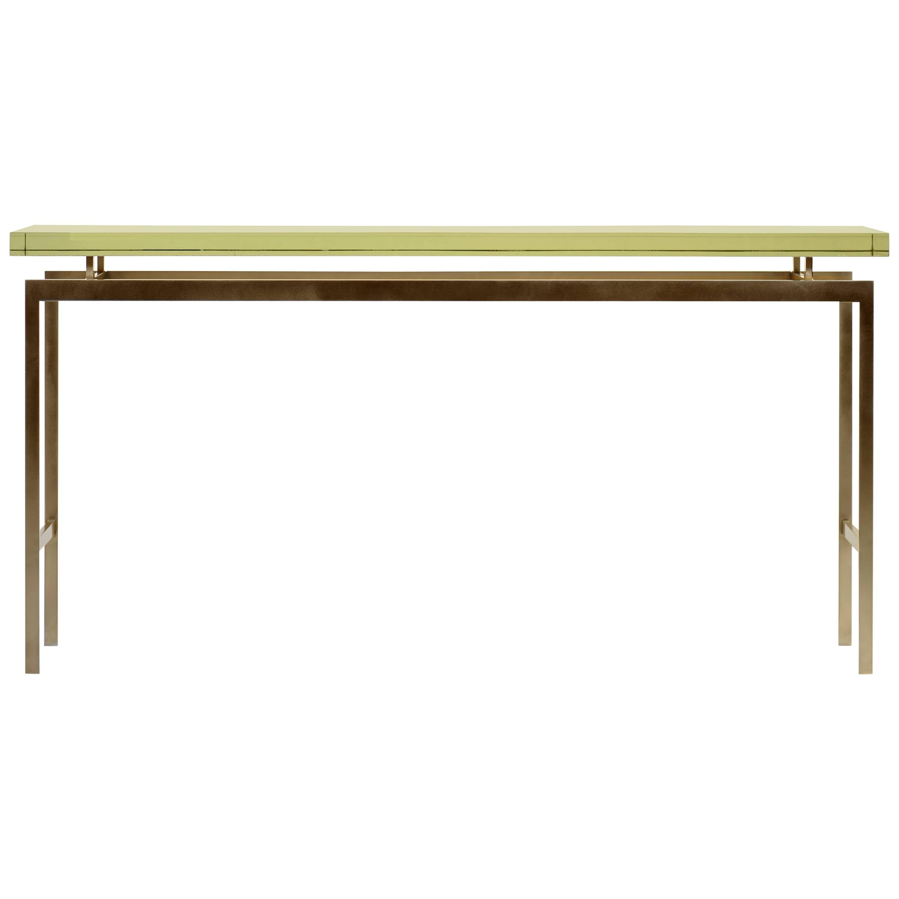 Duran Console or Sofa Table with Thick Mirrored Glass Top and Bronze Base