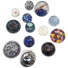 Vintage 13 Paperweight Millefiori Collection in Italian Murano Glass Midcentury