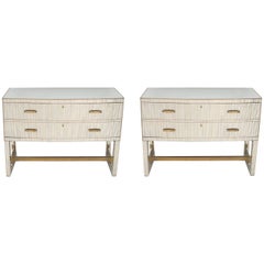 Pair of French Midcentury 1950s Bow Front Mirrored Chests