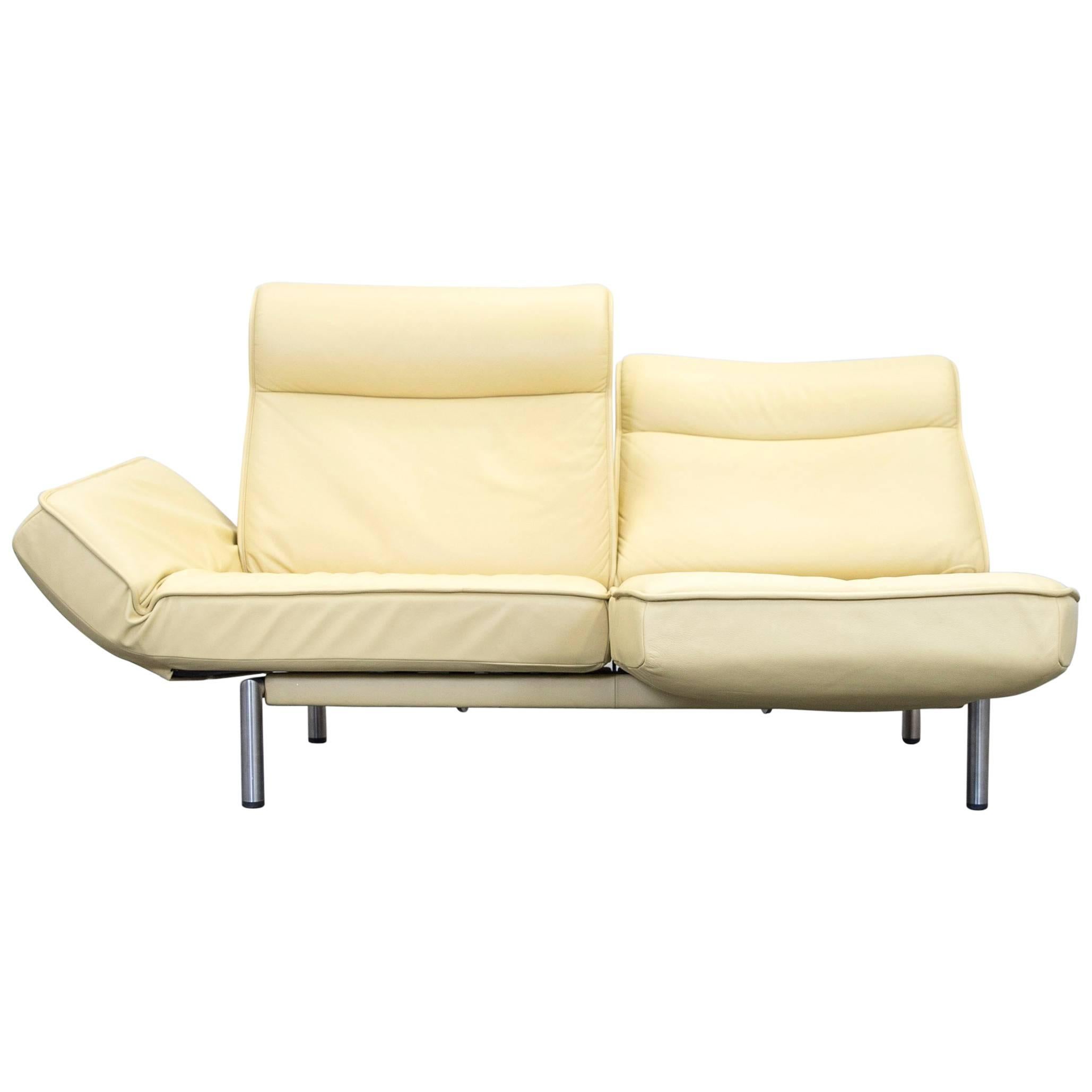 De Sede DS 450 Designer Leather Sofa Yellow Beige Relax Function Two-Seat Modern