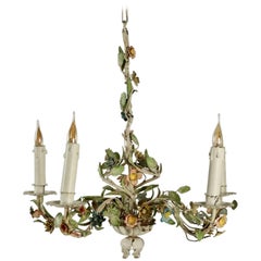 Chandelier Painted, Five Branched, from the 1950s in a Floral Motif