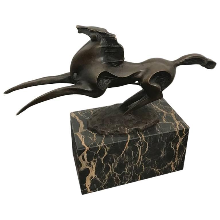 Abstract Modern Art Horse Stallion Bronze on Marble Base