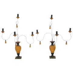 Pair of Turned Wood Paint Decorated Candelabra