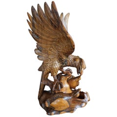 Hand-Carved Solid Macassar Ebony Bird Feeding Chicks Sculpture Great Condition