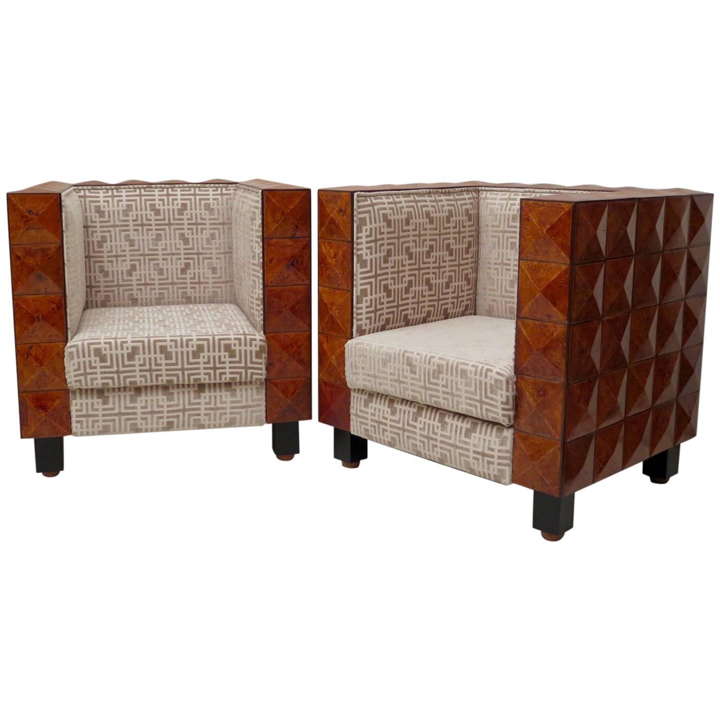 Pair of 1930s Cubic Italian Art Deco Armchairs