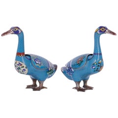 Vintage Pair of Cloisonné Ducks