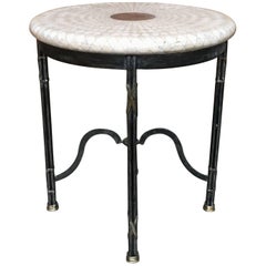 Maitland Smith Tessellated Travertine and Iron Side Table