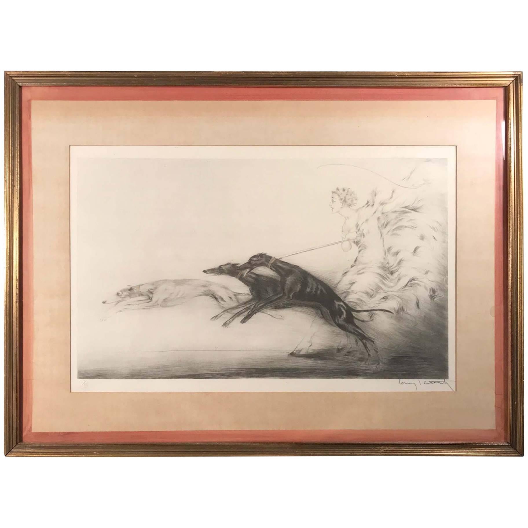 Louis Icart "Speed" Hand Colored Aquatint Signed and with Blind Stamp