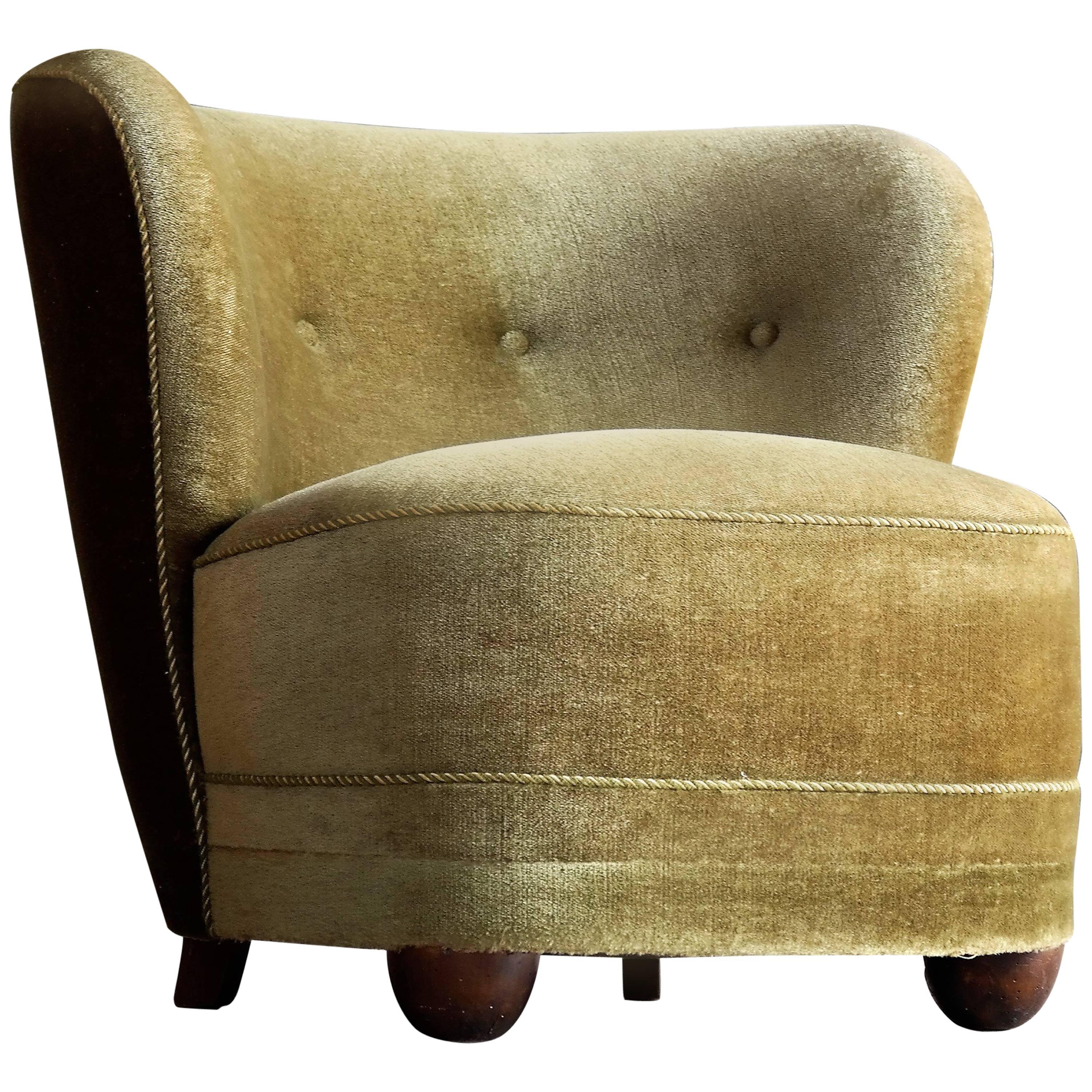 Viggo Boesen Attributed, 1940s Lounge or Slipper Chair in Mohair