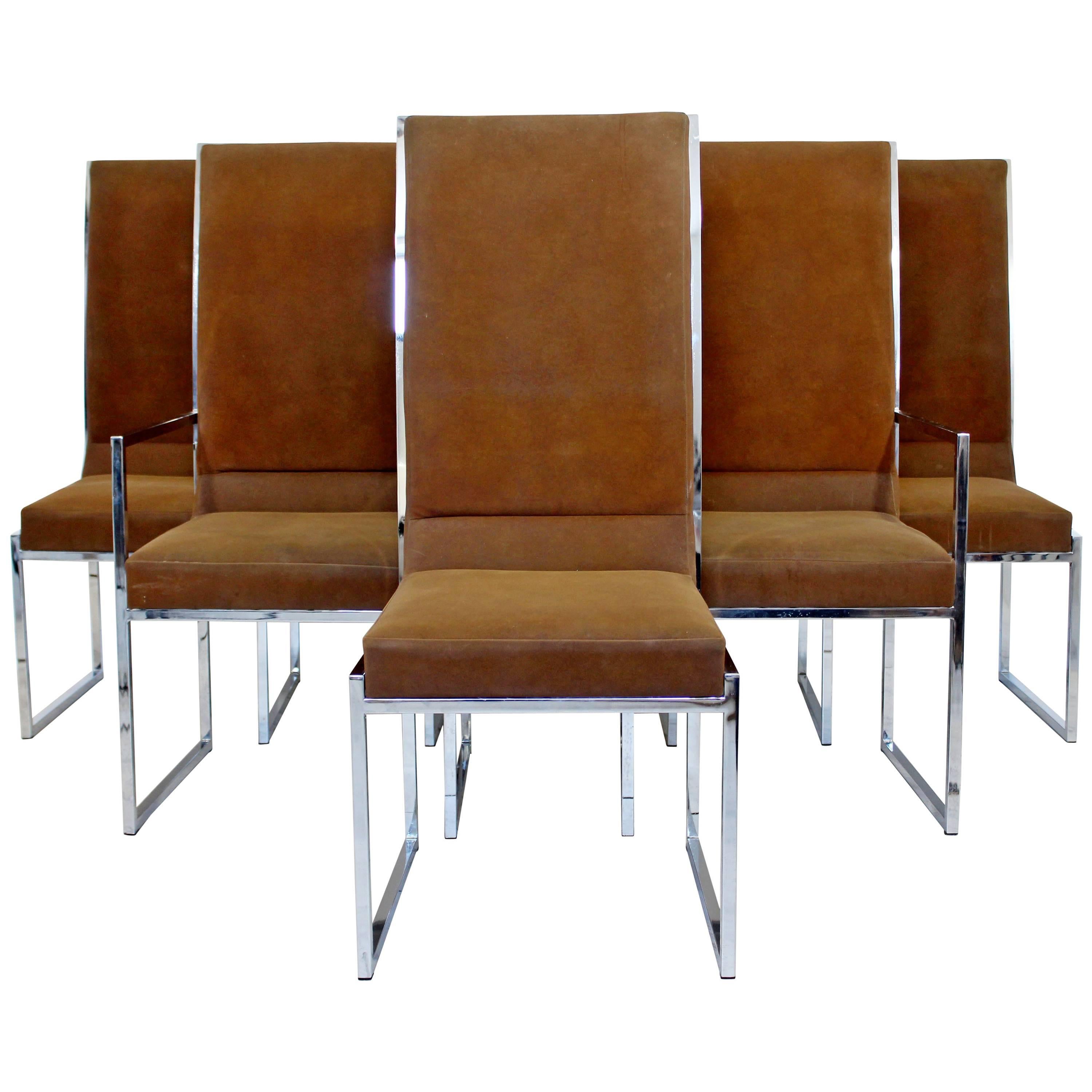 Mid-Century Modern Milo Baughman for DIA Set of Six Chrome Dining Chairs, 1970s