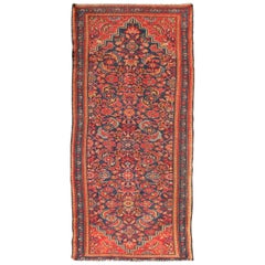 Red and Blue Antique Persian Malayer Rug with All-Over Floral Design