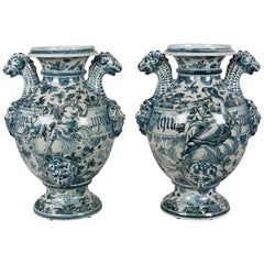 Antique Pair of 18th Century, Italian Faience Pharmacy Vases