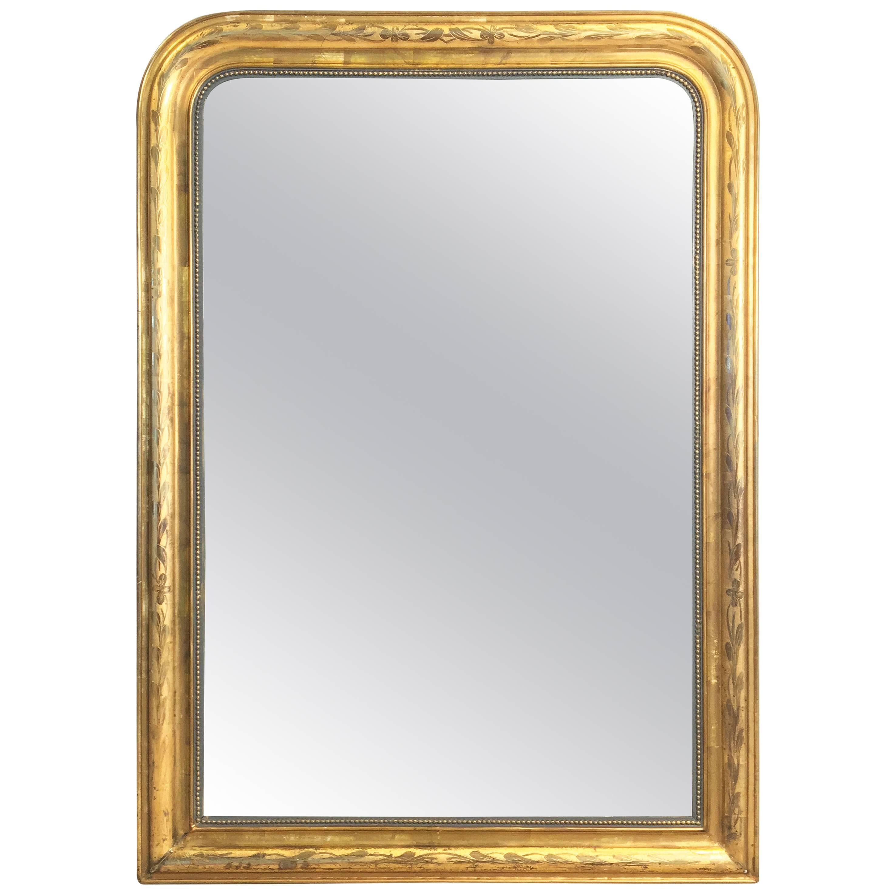 Large Louis Philippe Arch Top Gilt Mirror (H 55 1/4 x W 39 3/4)