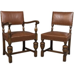 Set of Six Antique Dining Chairs, English, Edwardian Cromwellian Revival, Oak