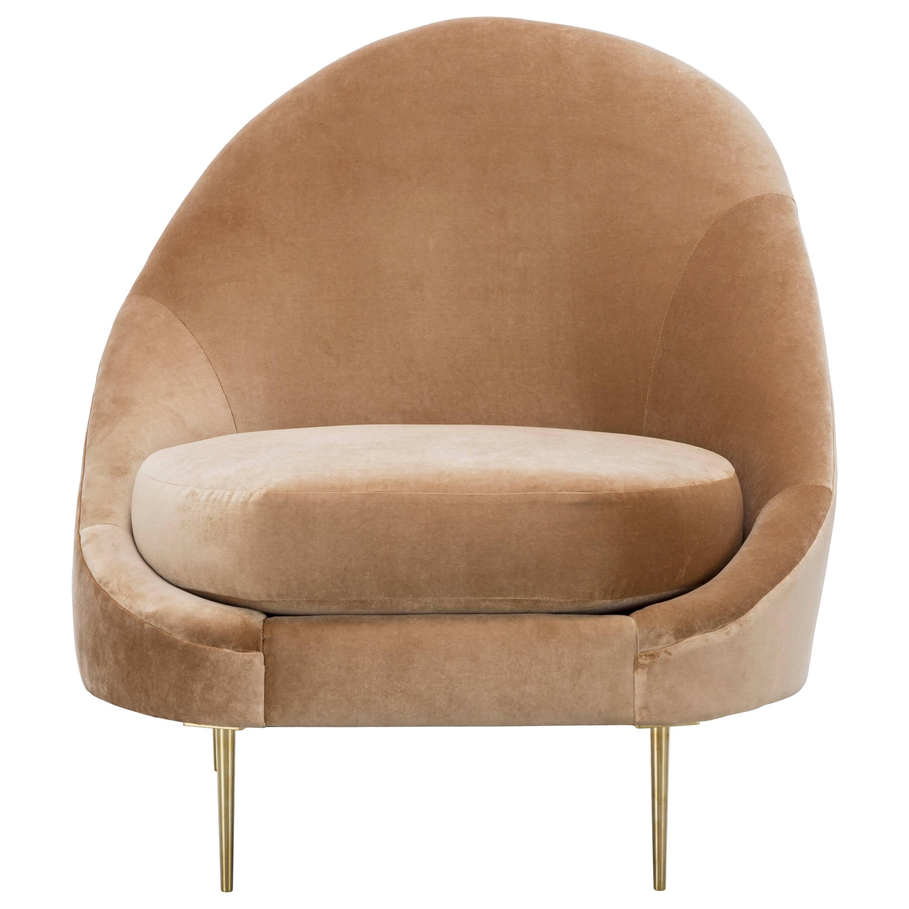 SANDRINE CHAIR - Modern Asymmetrical Velvet Lounge Chair with Solid Brass Legs