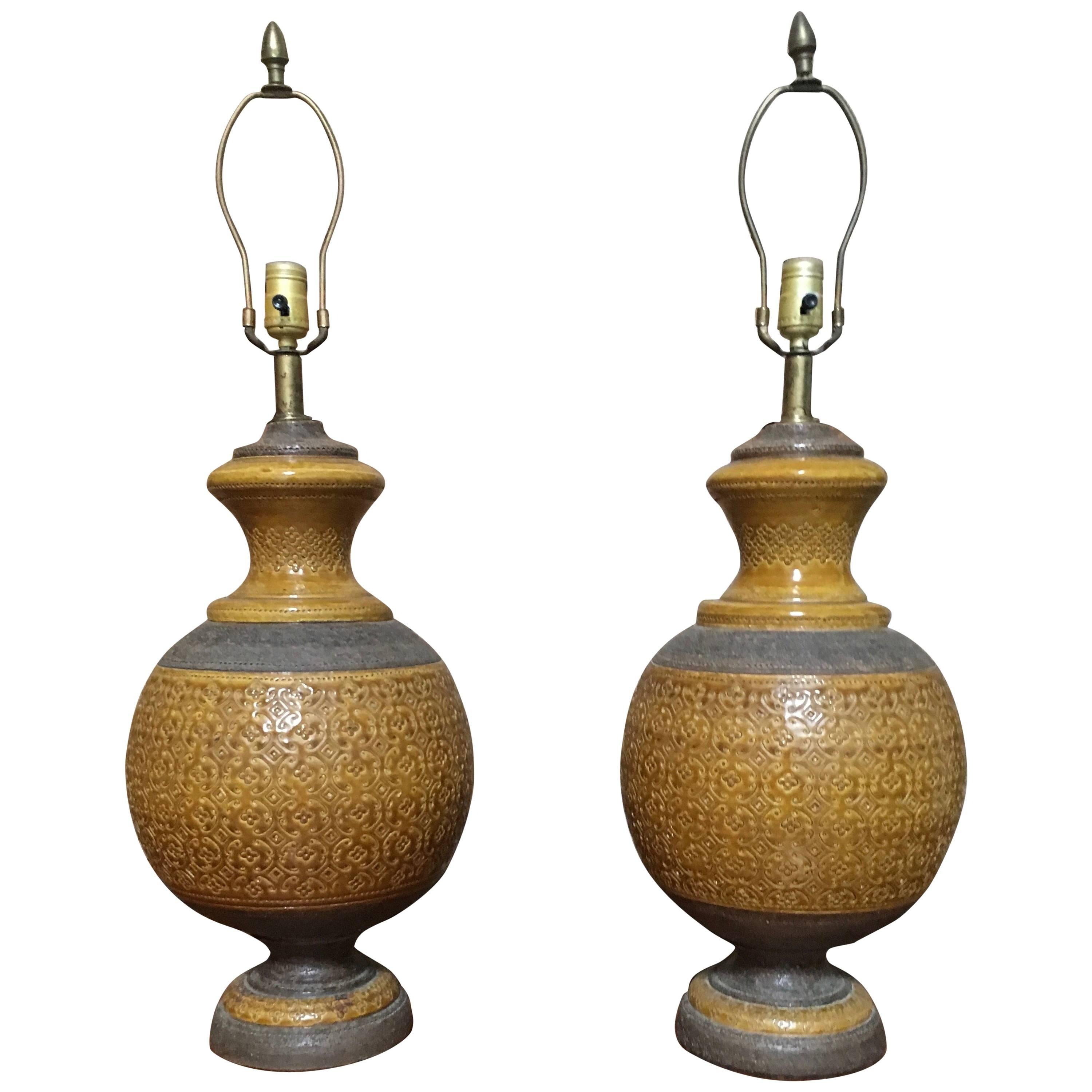Pair of Bitossi Mustard Ceramic Table Lamps