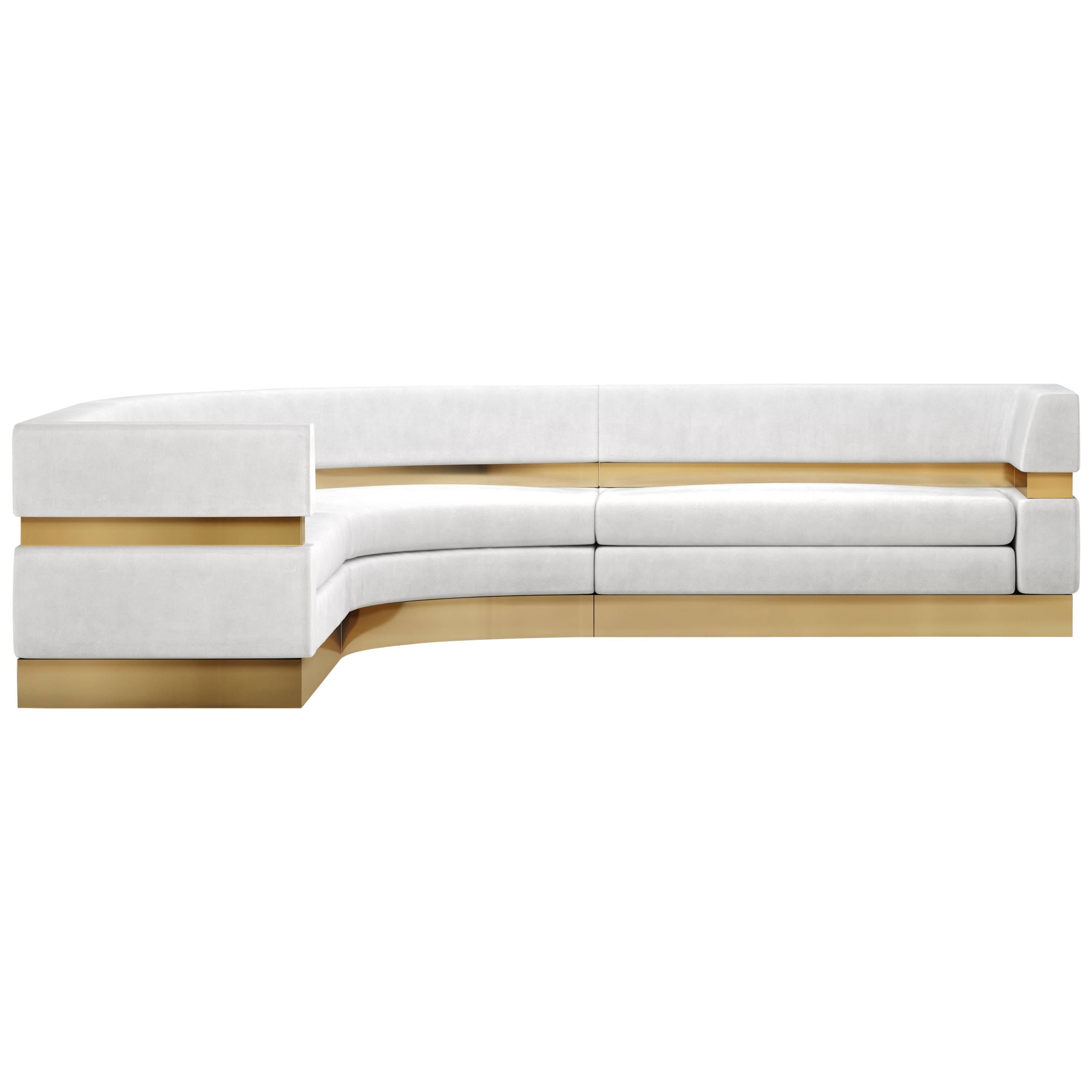 The Cardin Sectional Sofa features layers of upholstery and metal inlay to create a minimal and modern sitting statement.  Fully custom and made to order in California. As shown in Leather $50,680.00  Starting at $34,150.00