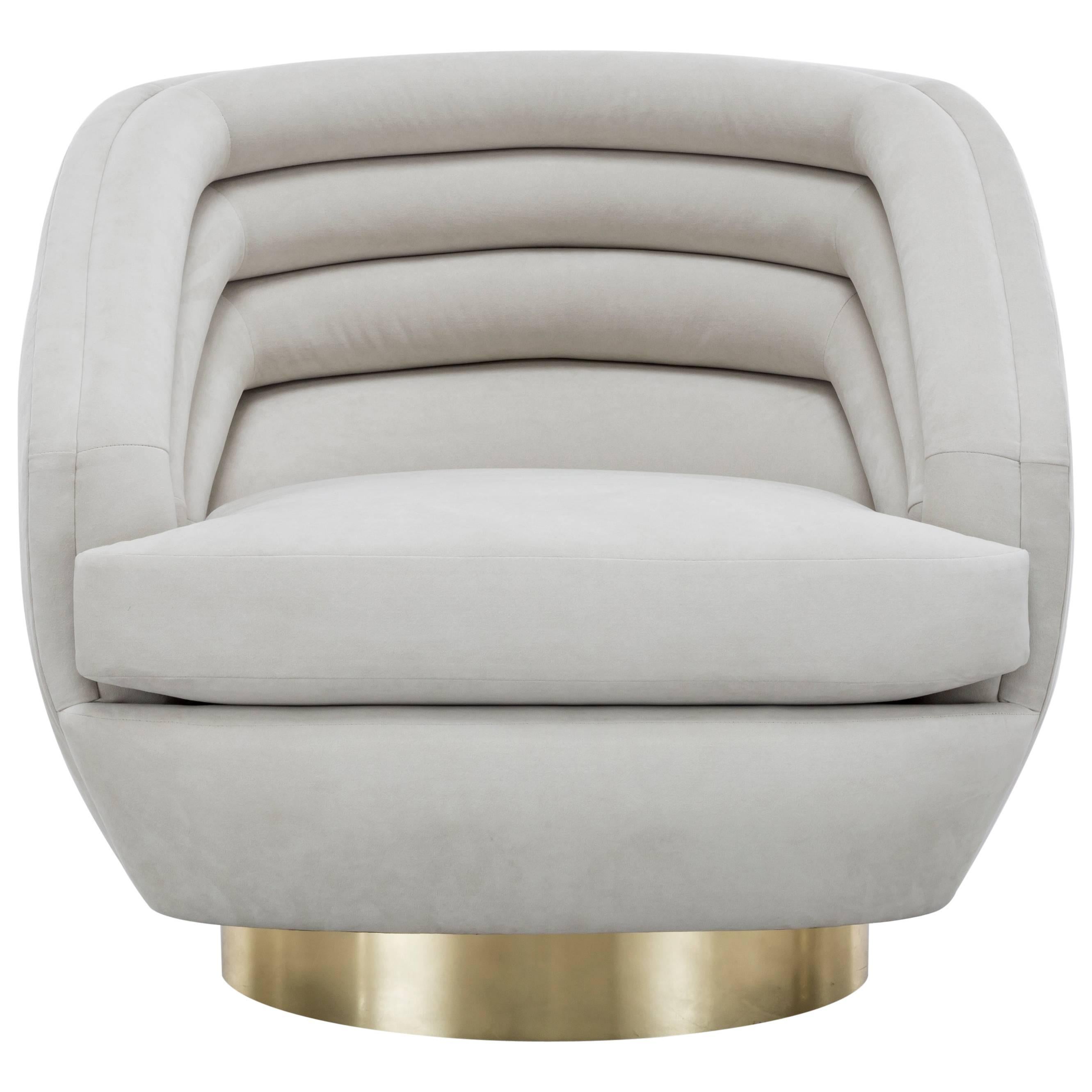 RAOUL SWIVEL CHAIR  - Modern Ultra Suede Swivel Chair with Brass Base For Sale