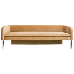 POMPE SOFA - Modern Camel Velvet Sofa with Stiletto Legs and a Waterfall Back