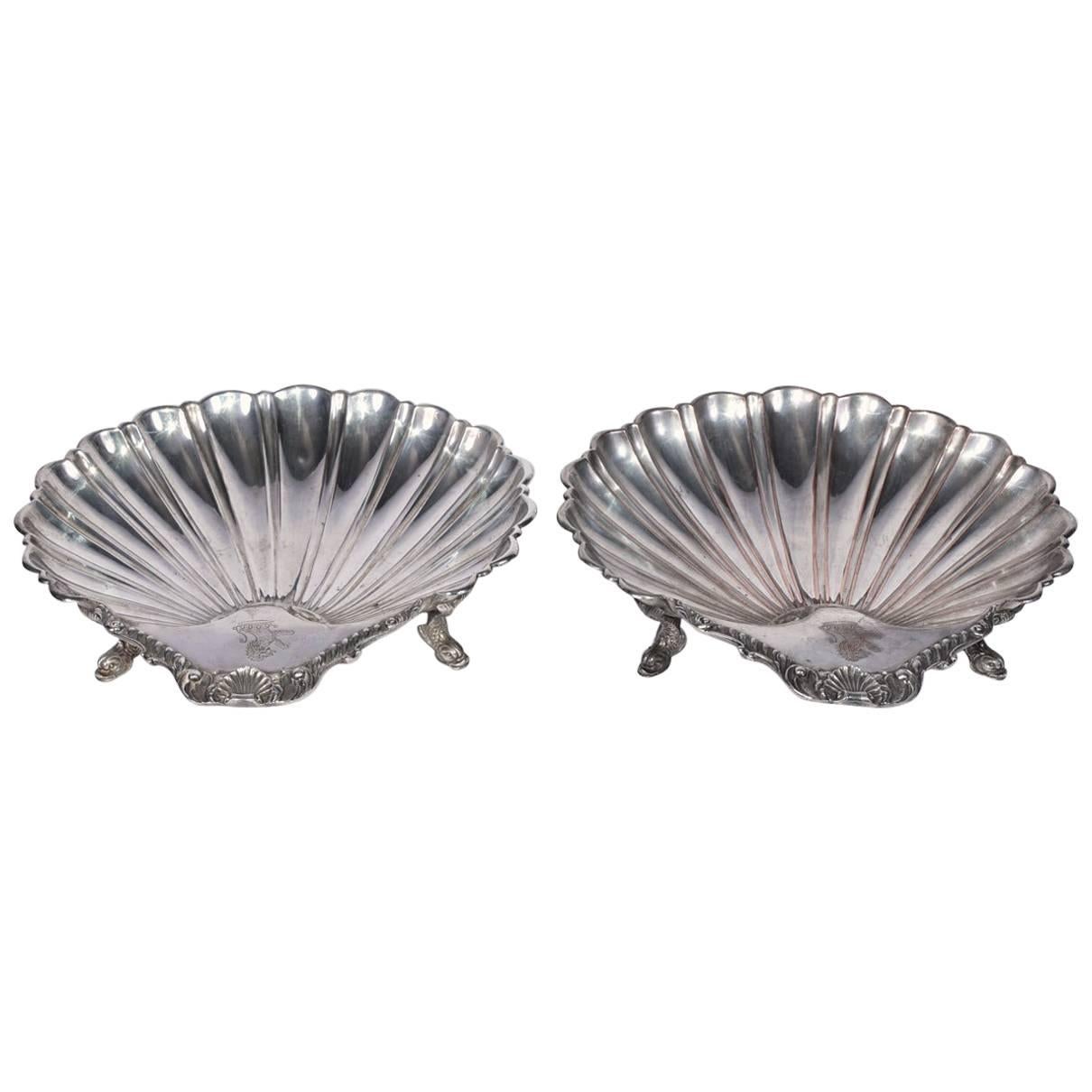 Pair of 19th Century British Silver Plated Scallop Shell Serving Dishes