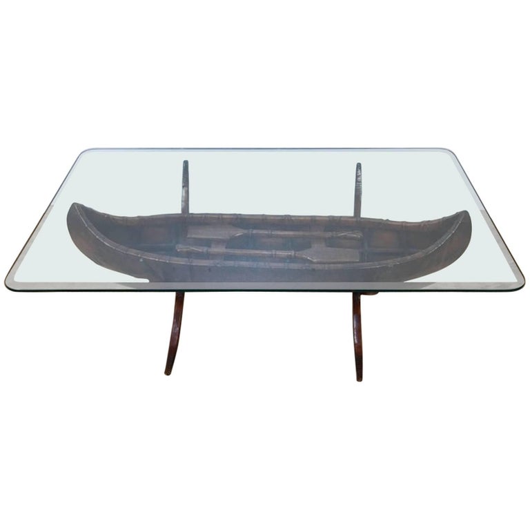Folk Art Style Canoe Wood And Iron Sculpture As A Coffee Table At 1stdibs