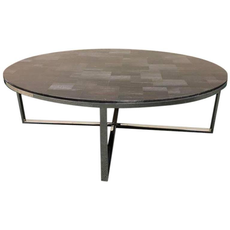 Palecek Petrified Wood And Chrome Coffee Table